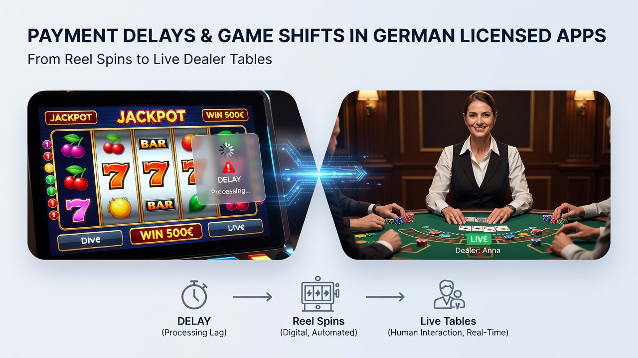 Zahlungsverarbeitung in einer deutschen Casino-App mit Fokus auf Verzögerungen zwischen Walzenspielen und Live-Tischen