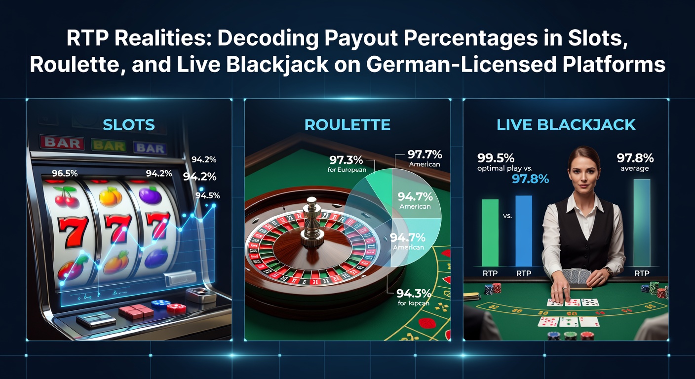 Grafik mit RTP-Diagrammen für Slots, Roulette und Blackjack, die Auszahlungsraten auf deutschen Plattformen visualisieren